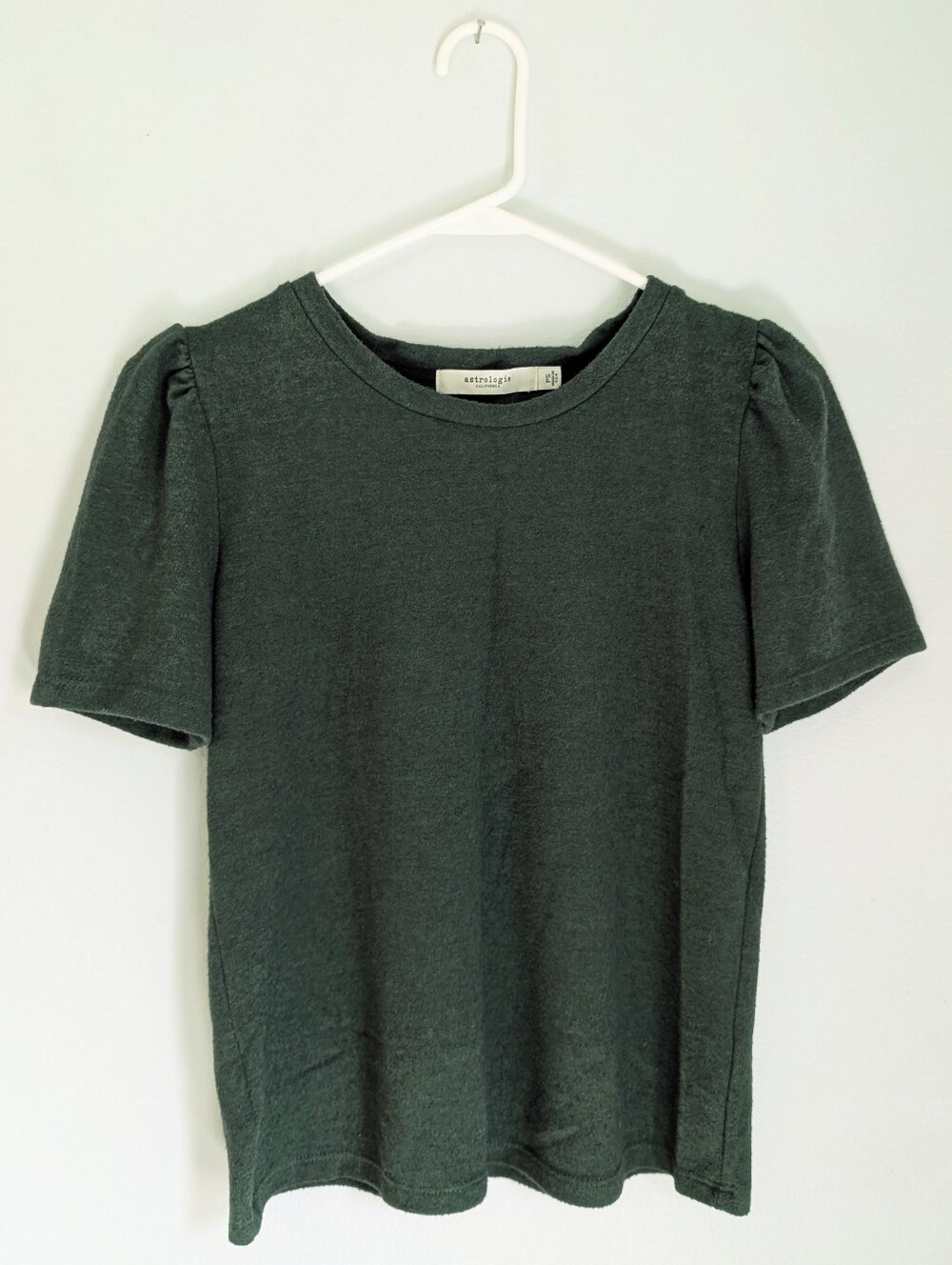 NWOT Astrologie California Short Sleeve Top with Puff Shoulders - Dark Green